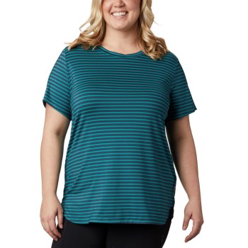 Columbia Firwood Camp II Short Sleeve Plus Size, Camiseta Verdes Claro Rayas Para Mujer | 743290-LKT